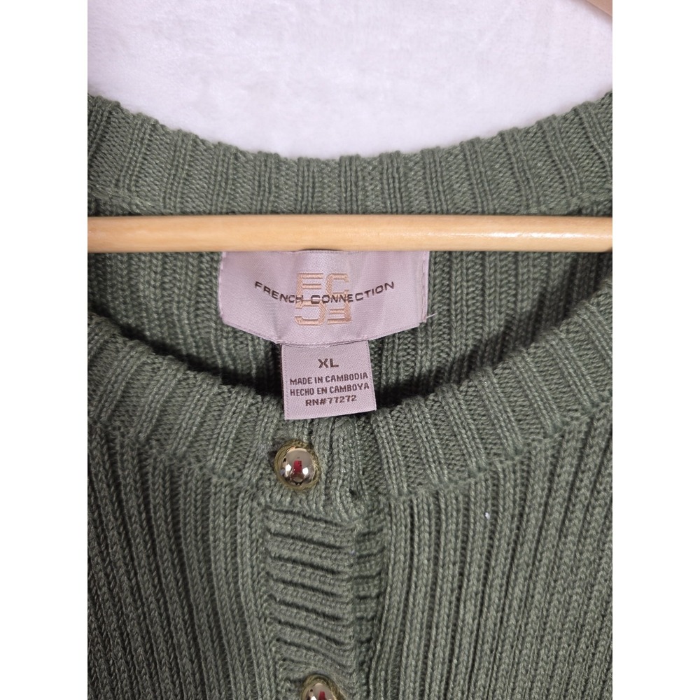 French Connection Olive Knit Dress XL NWT Ribbed Button Front Casual Office - Picture 5 of 11